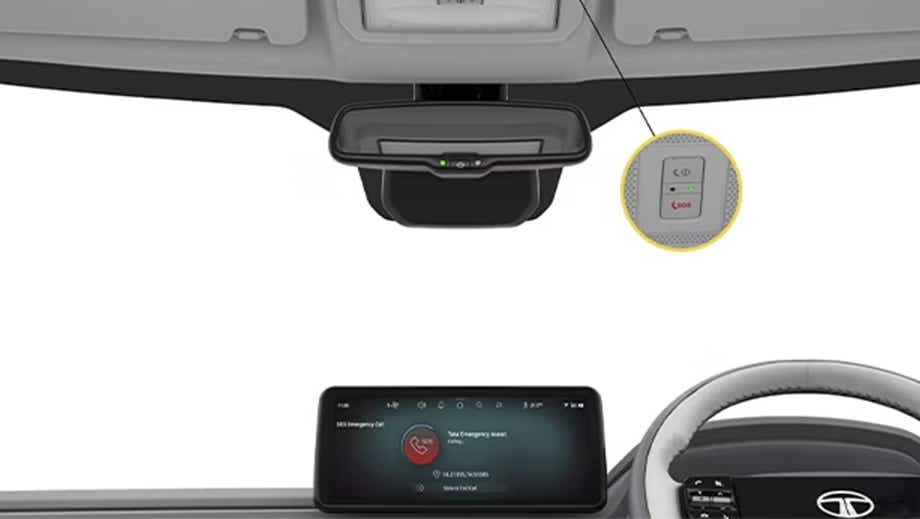 Dashboard and emergency sos button of a Tata Punch EV Facelift