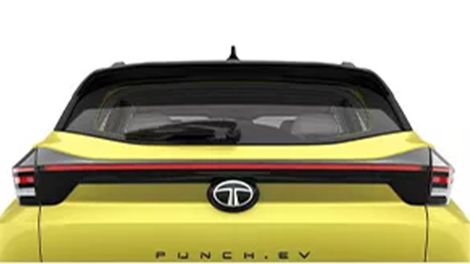 Rear view of a fearless yellow Tata Punch EV Facelift