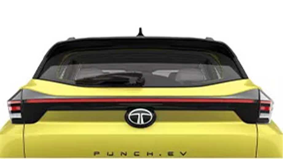 Rear view of a fearless yellow Tata Punch EV Facelift