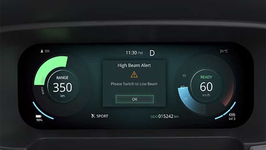 Dashboard instrument cluster of a Tata Punch EV Facelift