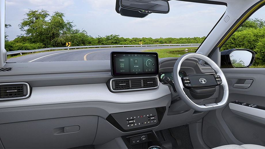 Dashboard and steering wheel of a Tata Punch EV Facelift