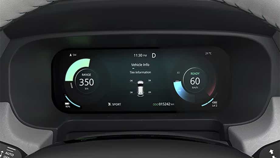 Instrument cluster of a Tata Punch EV Facelift