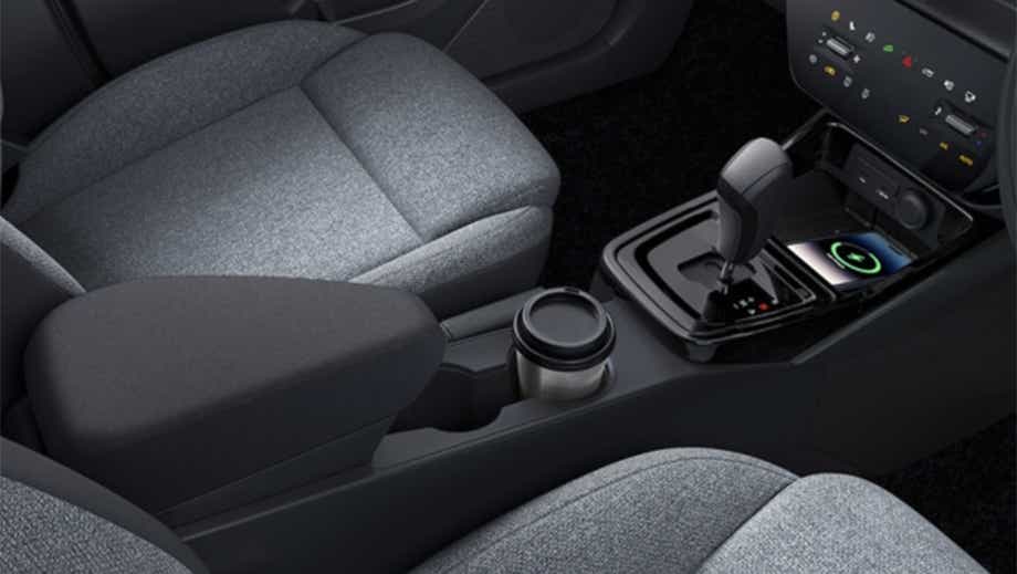 Center console and gear lever of a black Tata Punch Facelift