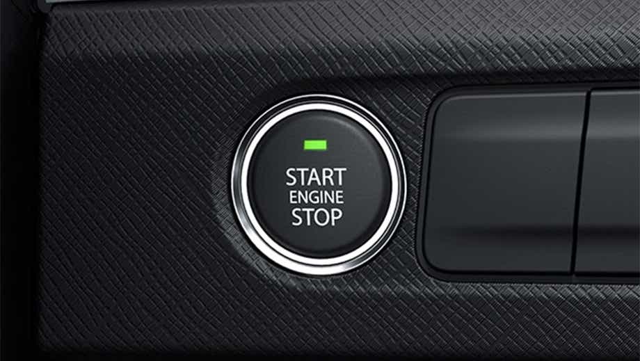 Close-up of push button start in a black Tata Punch Facelift