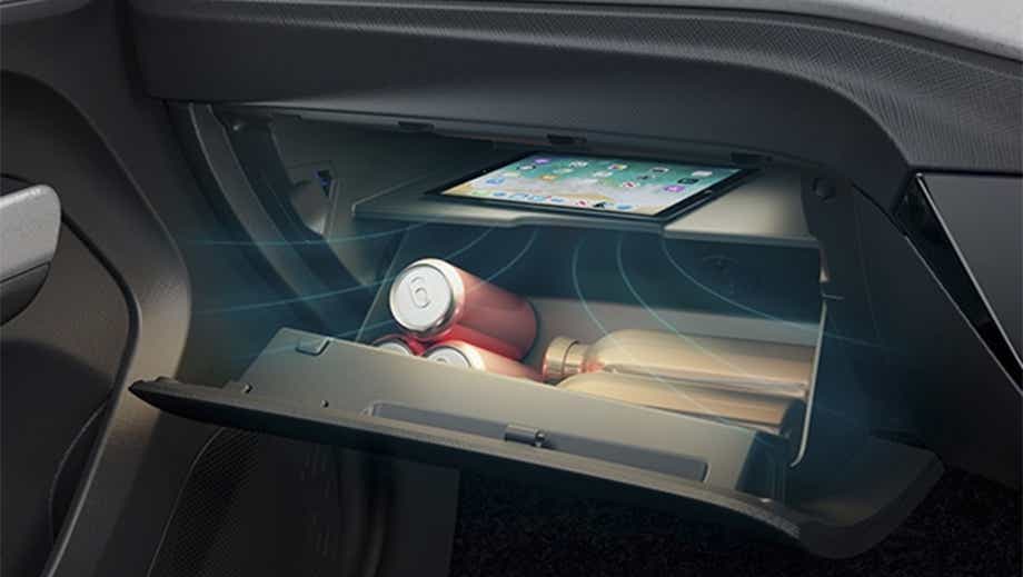 Glovebox interior of a black Tata Punch Facelift