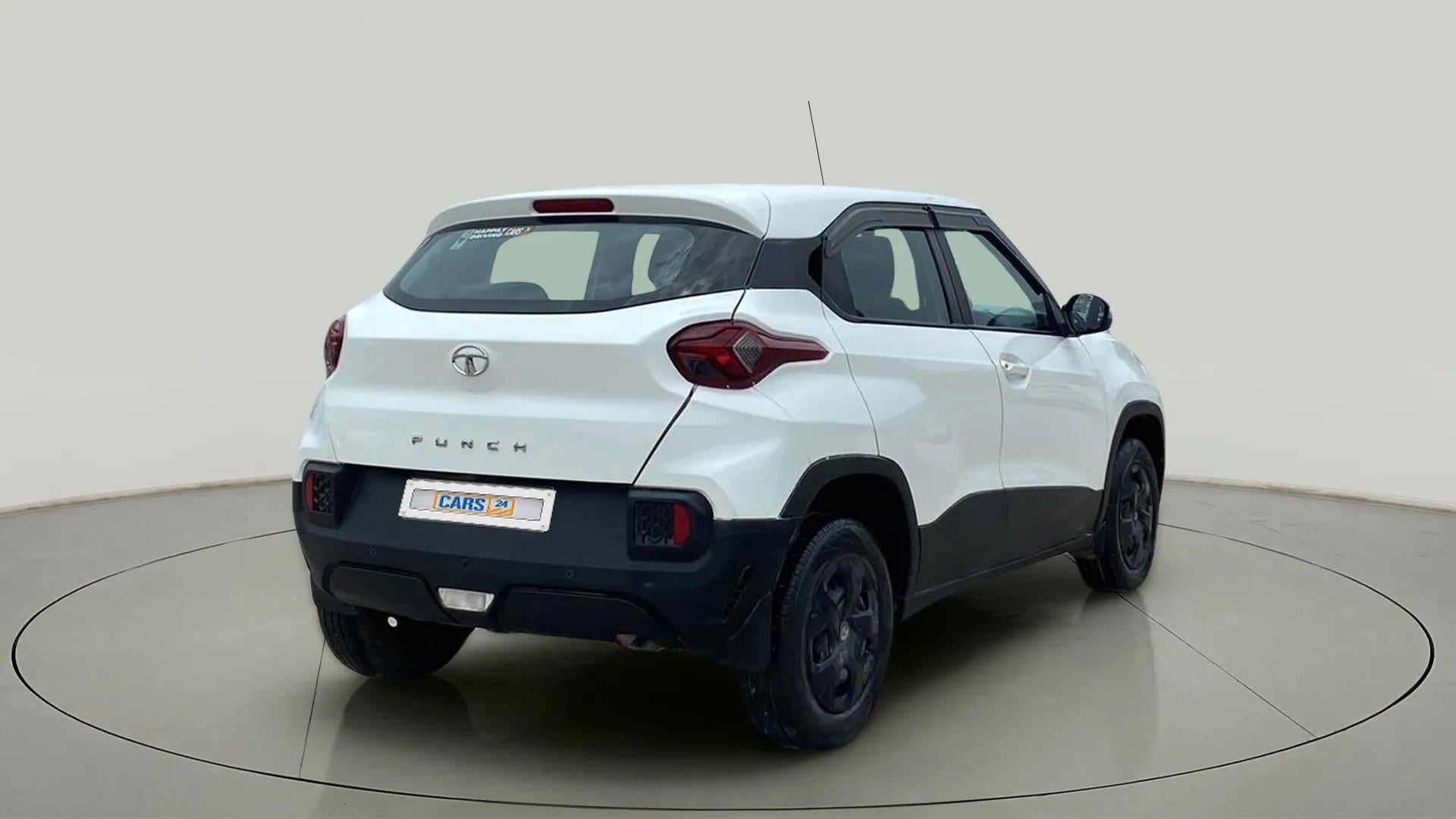 Rear three-quarter view of a Orcus White Tata Punch