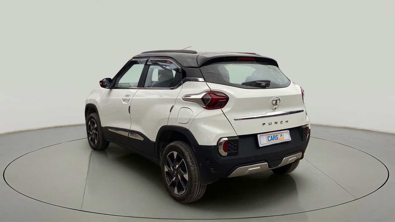 Rear three-quarter view of a Orcus White Tata Punch