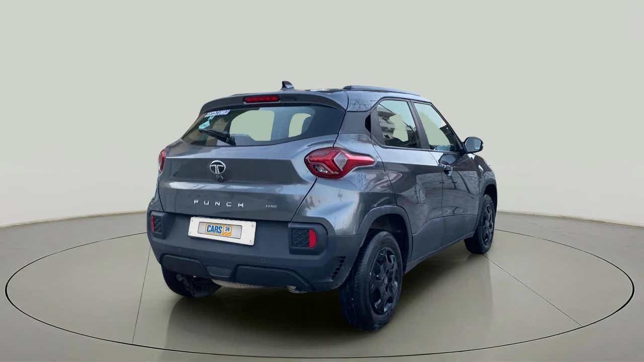 Rear three-quarter view of a Daytona Grey Tata Punch