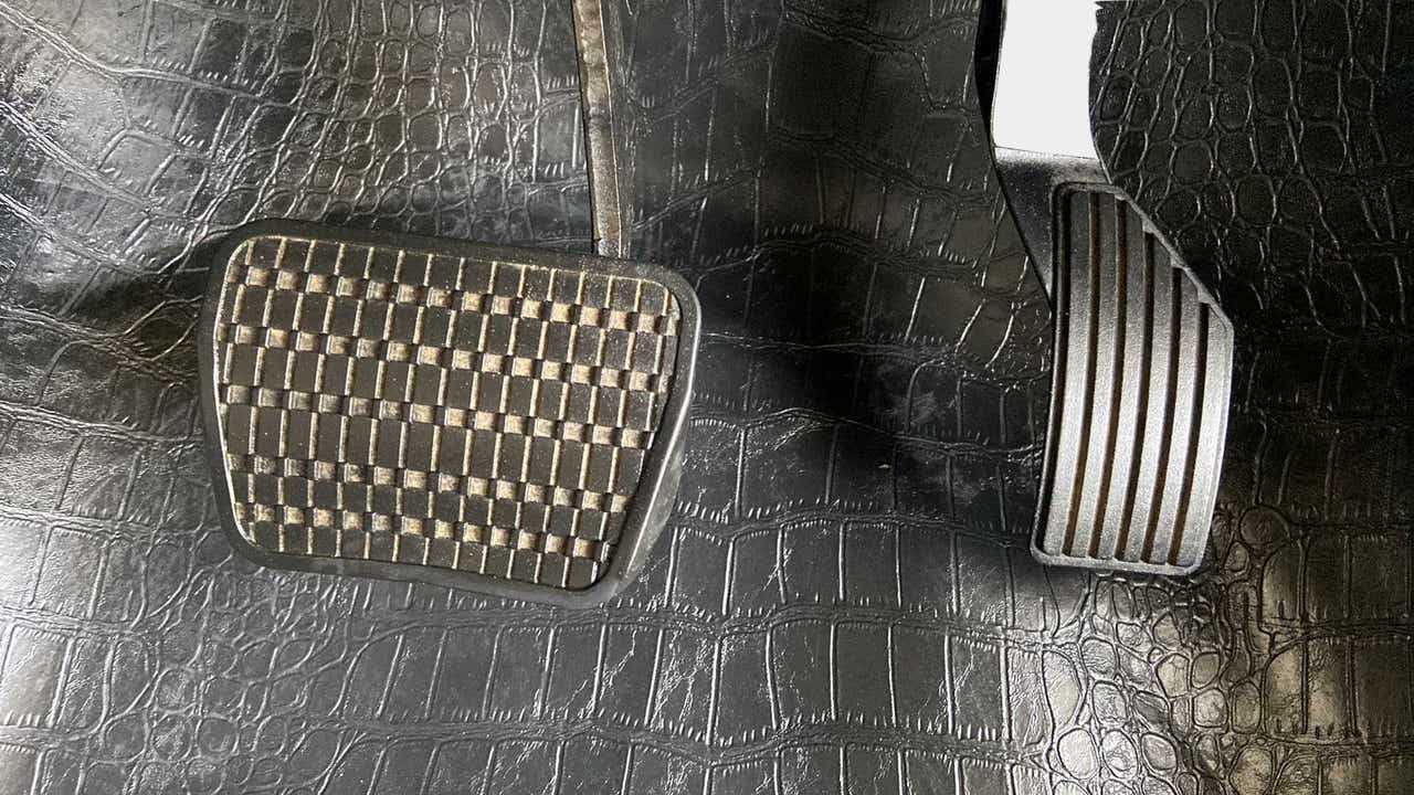 Close-up of the foot pedals of a Tata Punch
