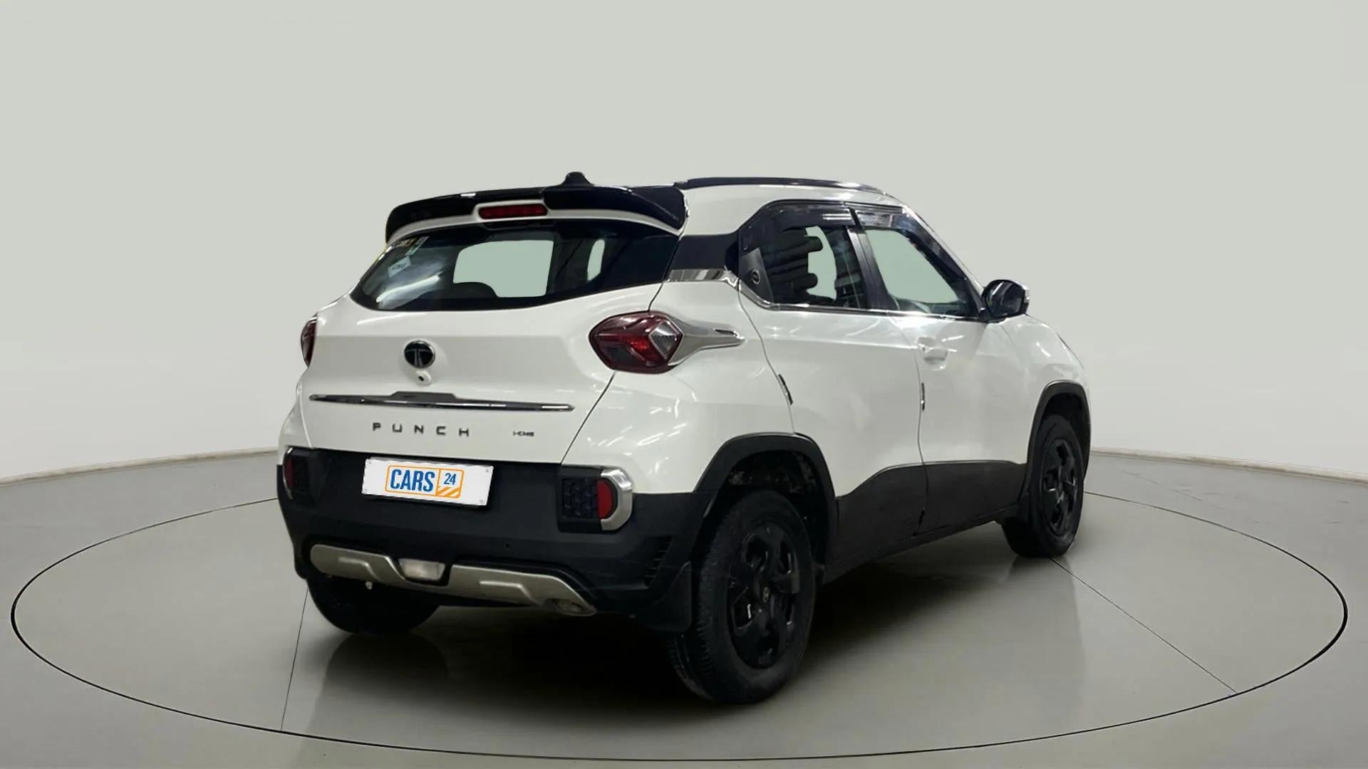 Rear three-quarter view of a Orcus White Tata Punch