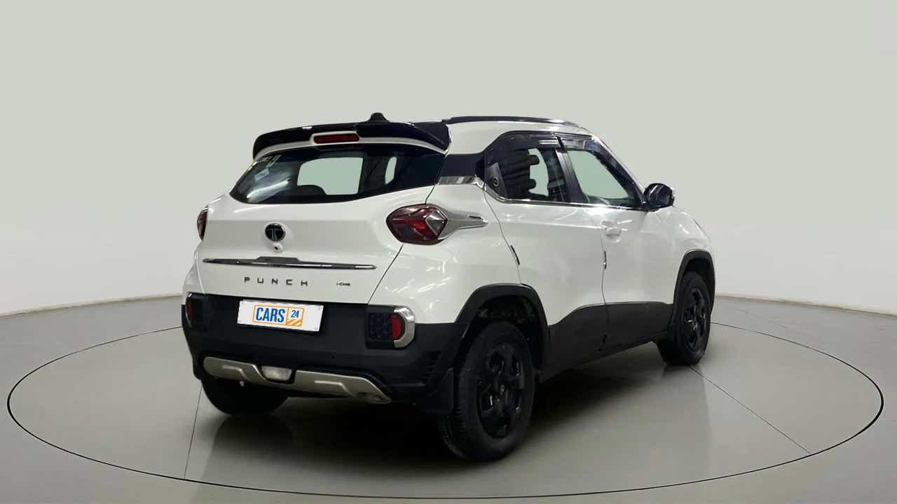 Rear three-quarter view of a Orcus White Tata Punch