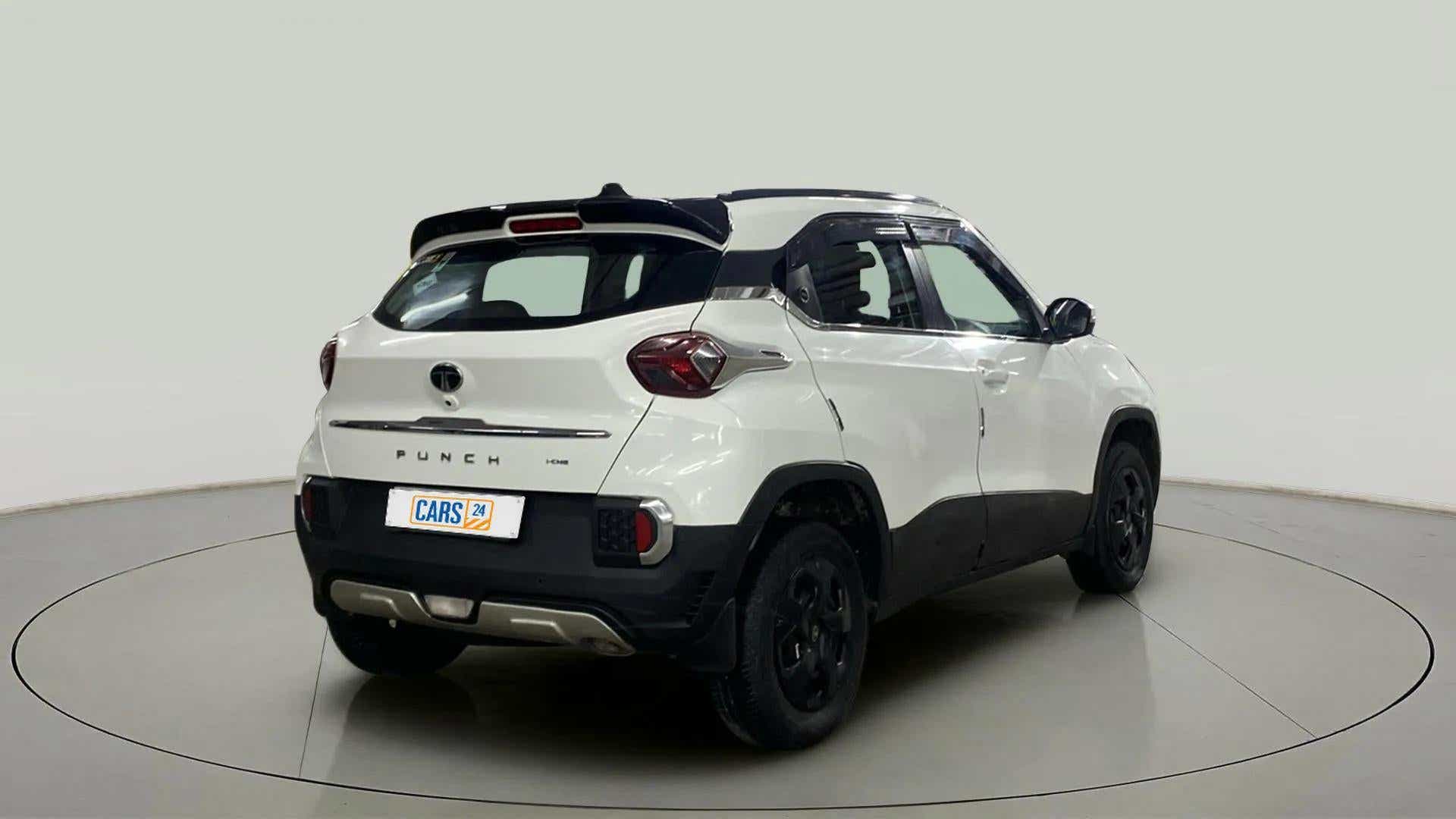 Rear three-quarter view of a Orcus White Tata Punch