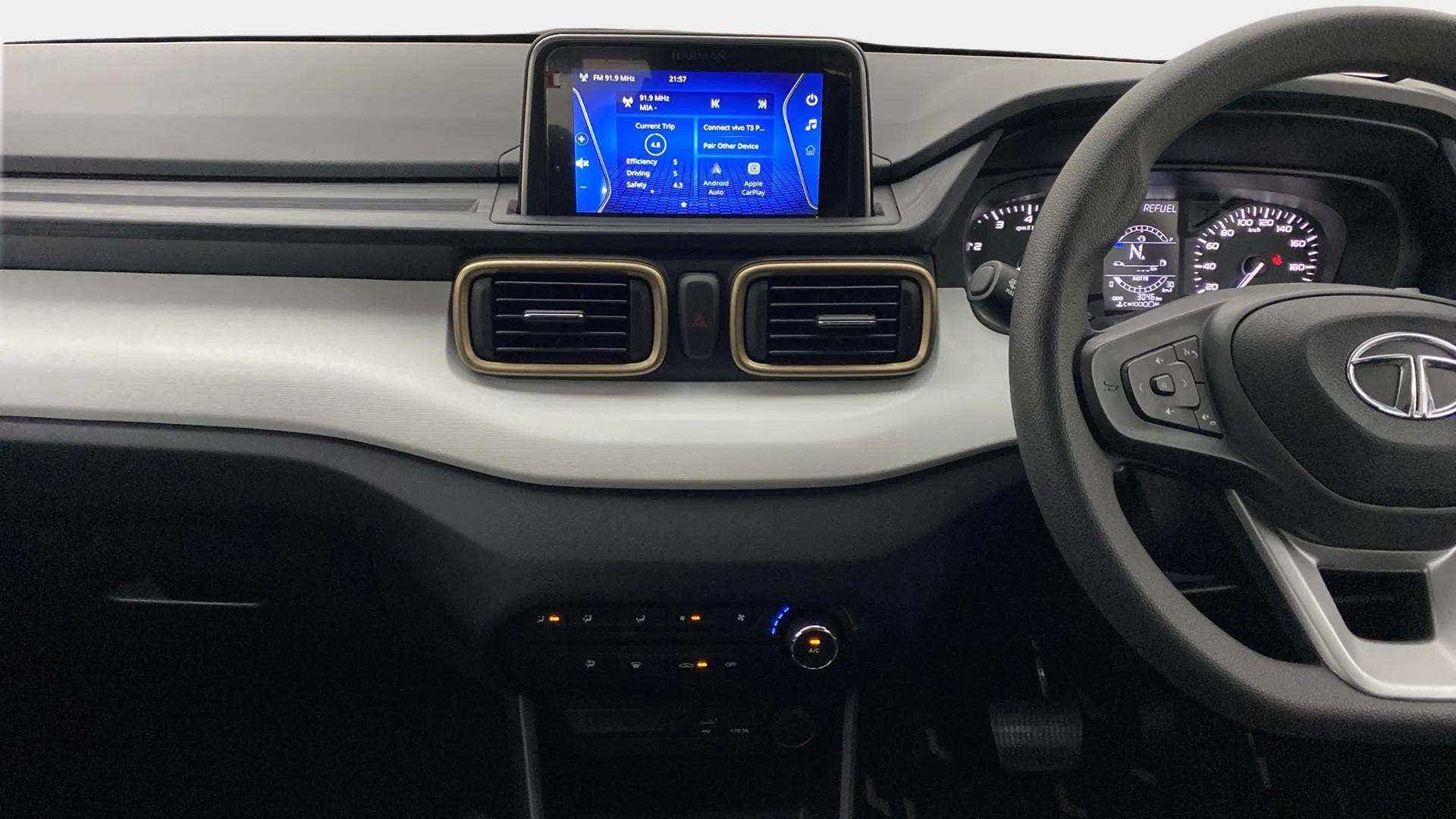 Dashboard and steering wheel of a Tata Punch