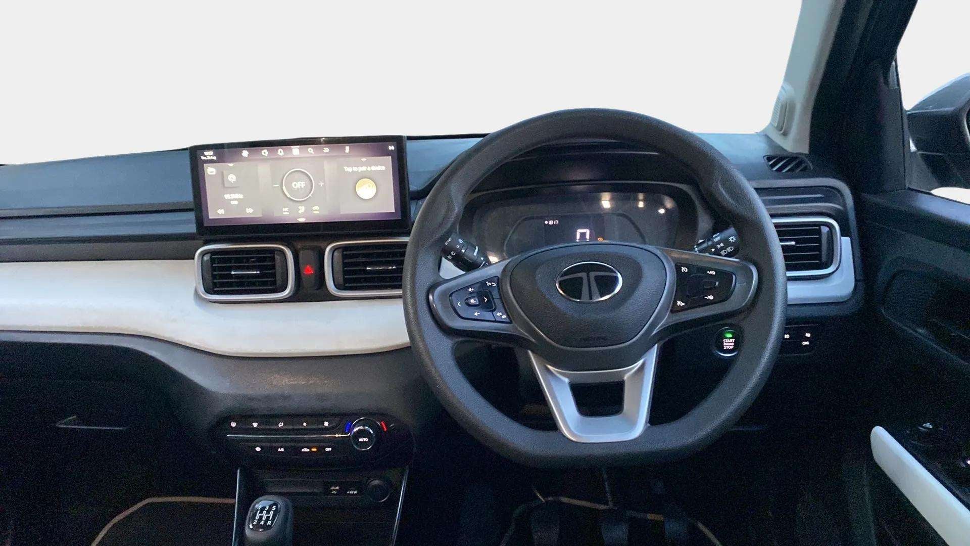 Dashboard and steering wheel of a Tata Punch