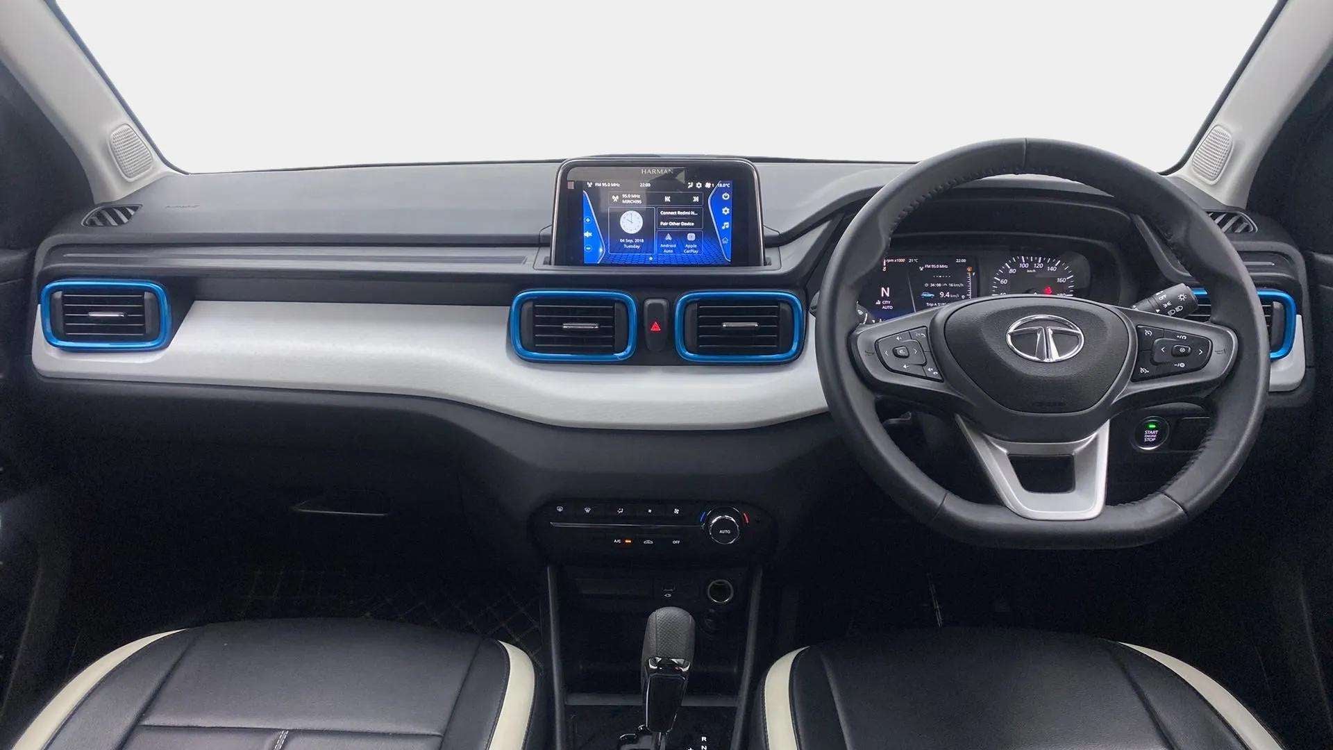Dashboard and steering wheel of a Tata Punch
