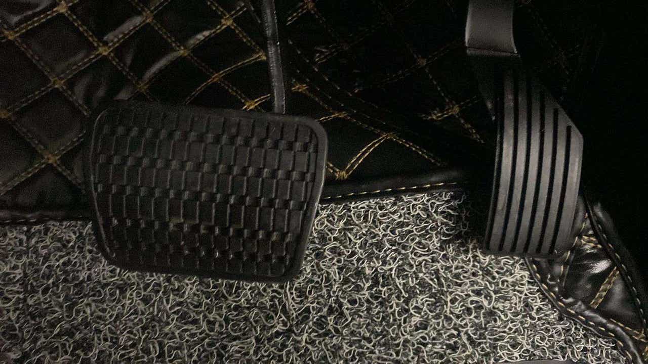 Close-up of the foot pedals of a Tata Punch