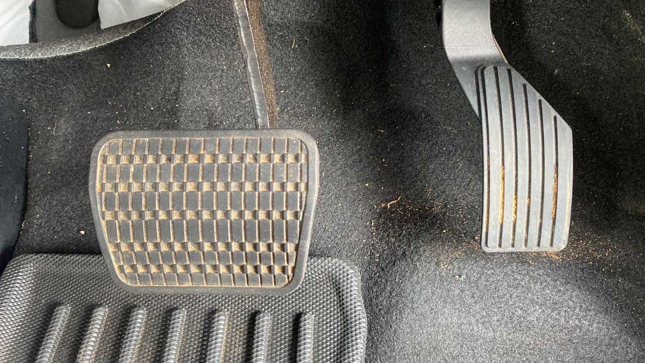 Close-up of the foot pedals of a Tata Punch