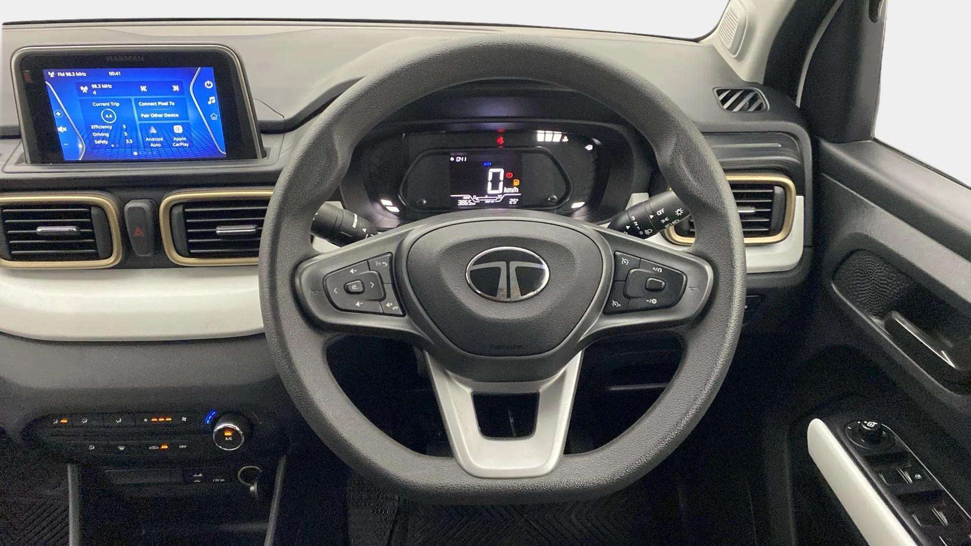 Dashboard and steering wheel of a Tata Punch