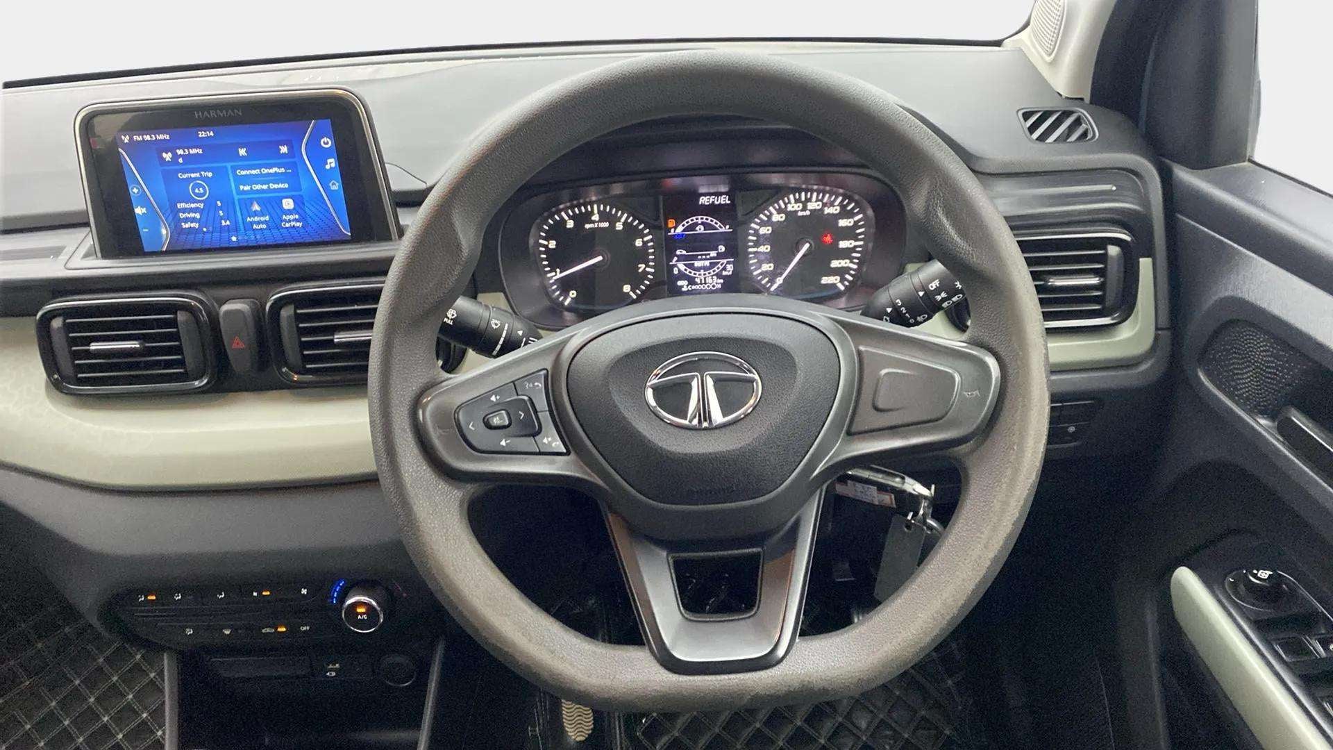 Dashboard and steering wheel view of a Tata Punch