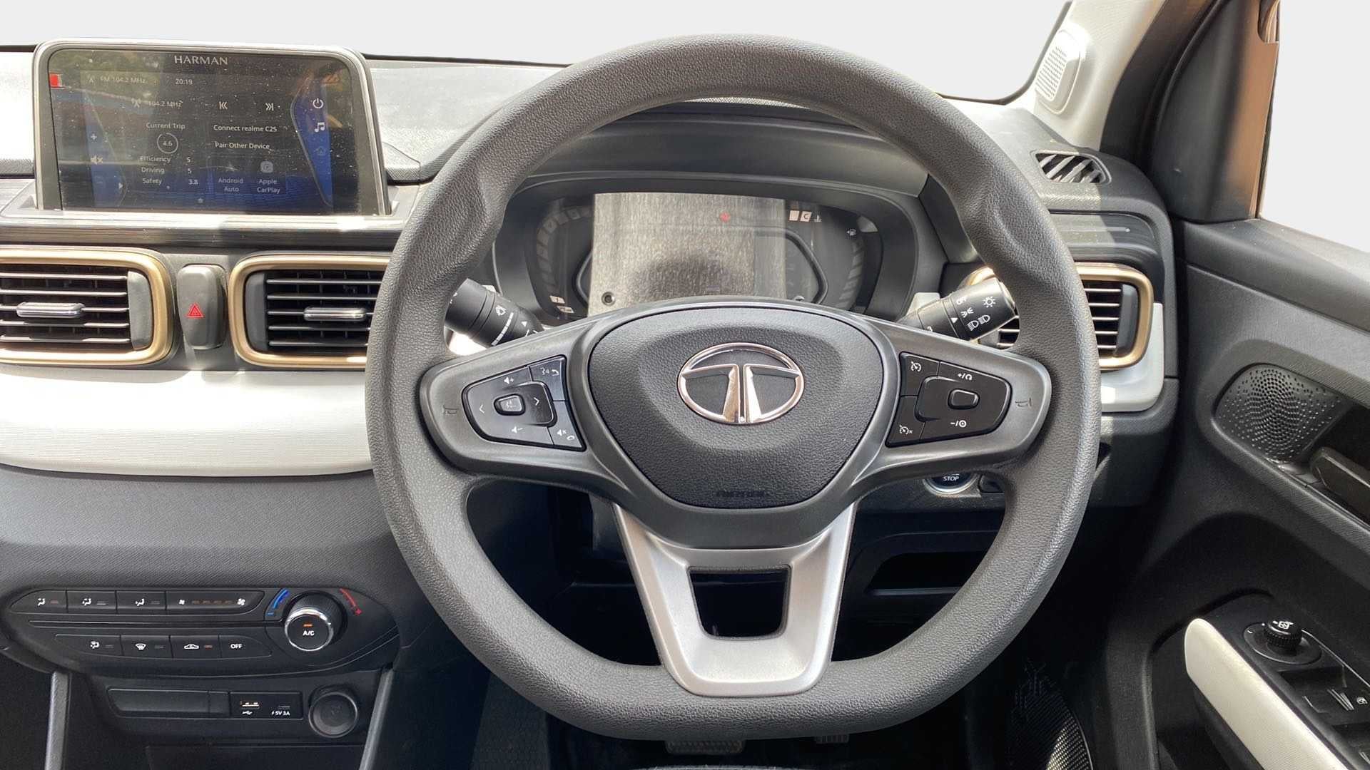 Dashboard and steering wheel of a Tata Punch