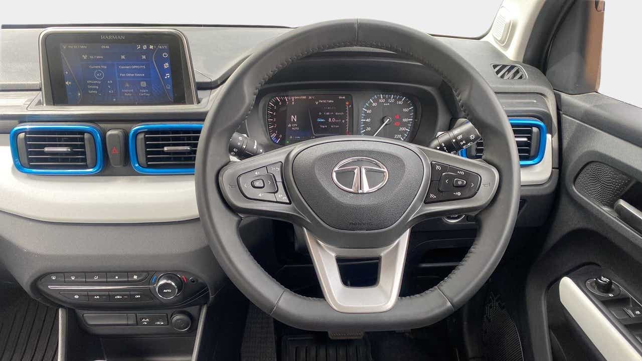 Dashboard and steering wheel of a Tata Punch