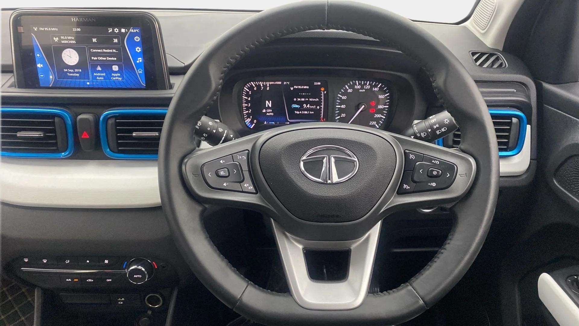 Dashboard and steering wheel of a Tata Punch