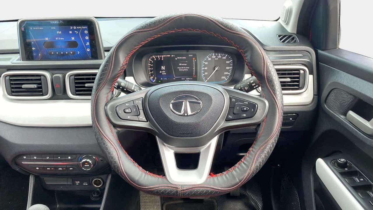Dashboard and steering wheel view of a Tata Punch