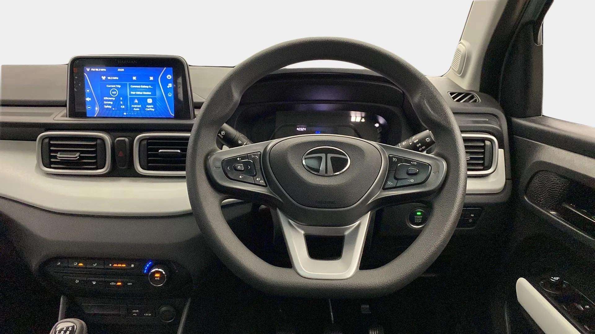 Dashboard and steering wheel view of a Tata Punch