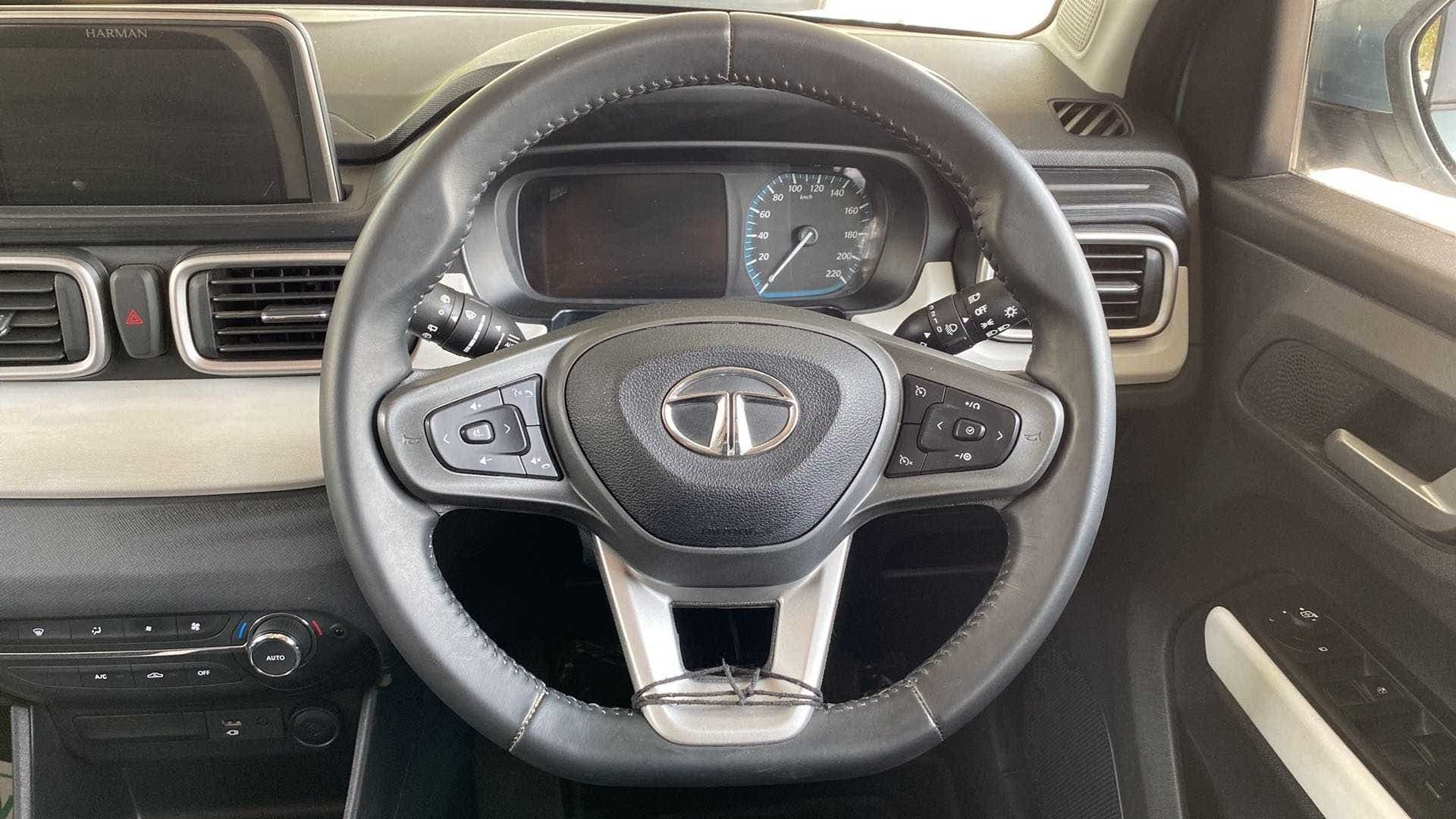 Dashboard and steering wheel of a Tata Punch