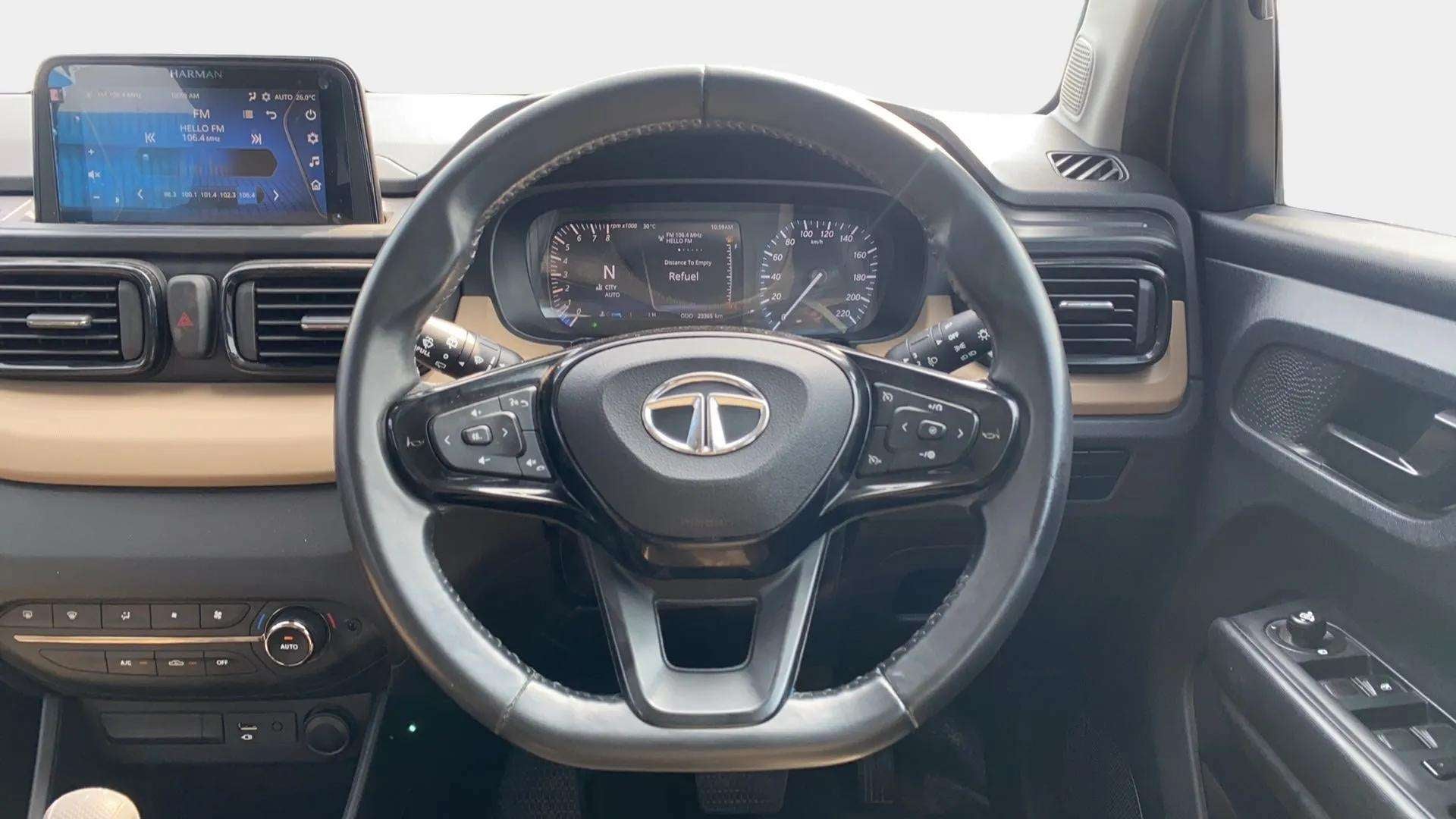 Dashboard and steering wheel view of a Tata Punch