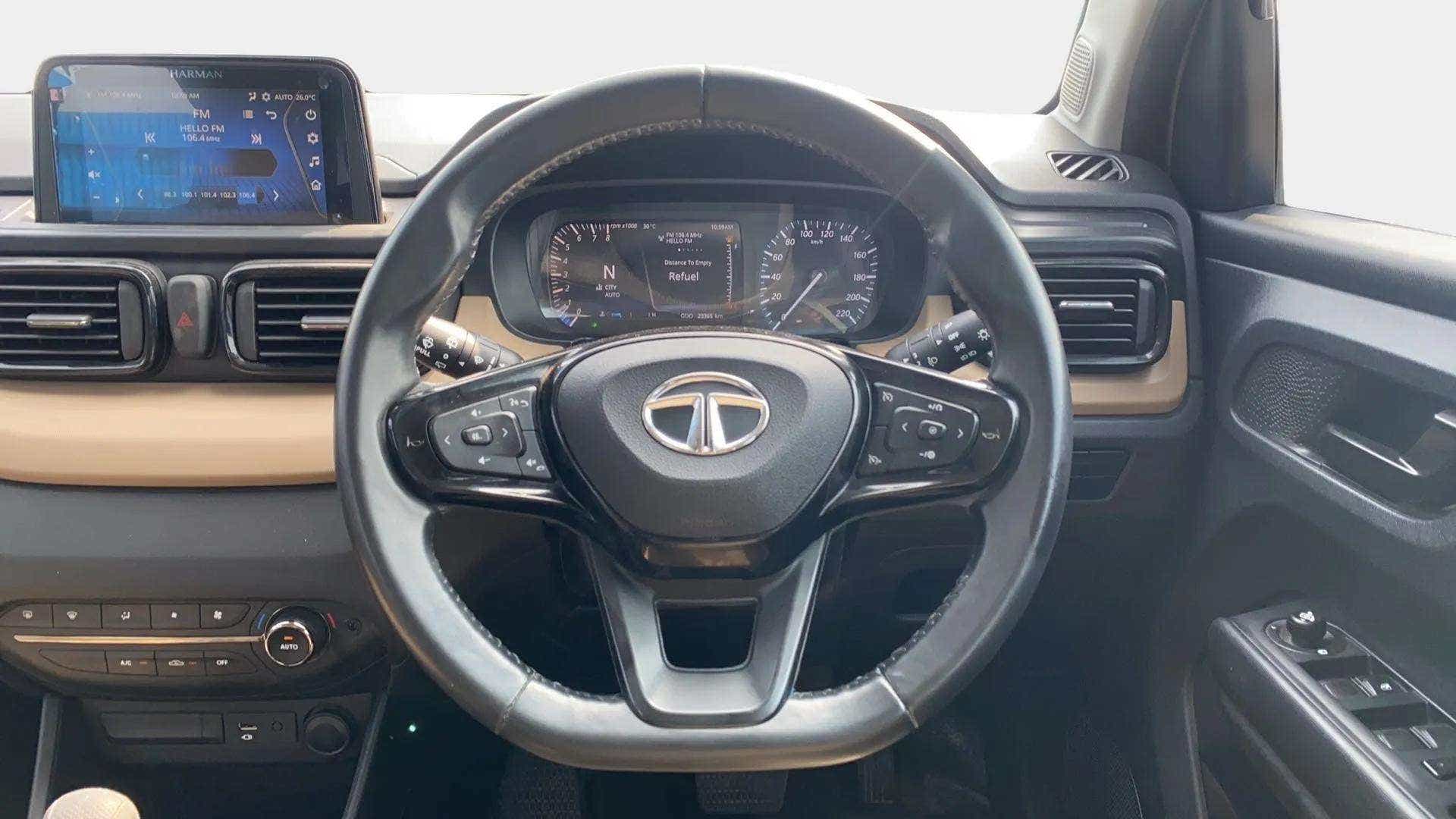 Dashboard and steering wheel view of a Tata Punch