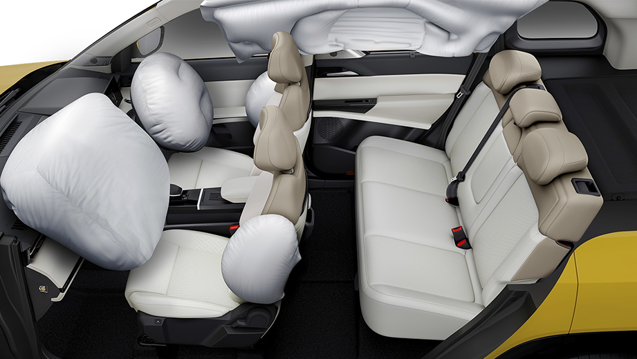 Interior view showing airbags deployed in a Tata Sierra