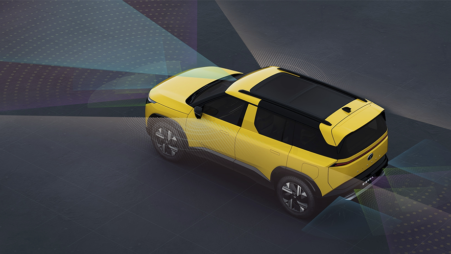 Rear three-quarter view of a Tata Sierra