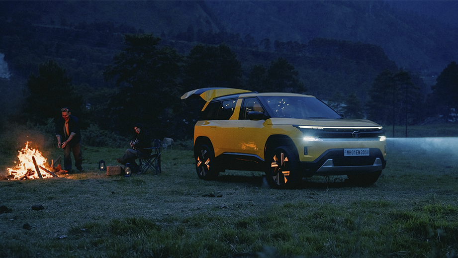 Front three-quarter view of a andaman adventure Tata Sierra with boot open