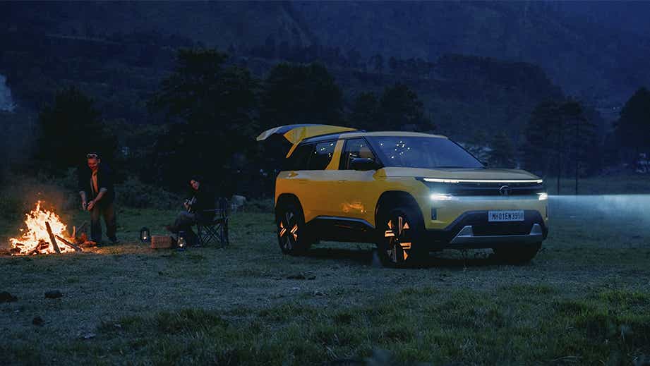 Front three-quarter view of a andaman adventure Tata Sierra with boot open
