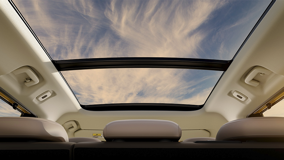 Panoramic sunroof view of a Tata Sierra