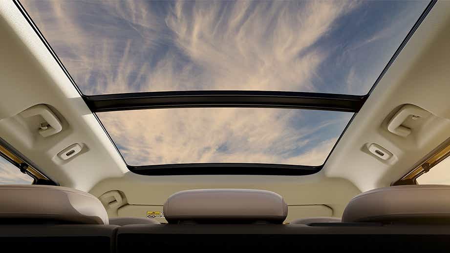 Panoramic sunroof view of a Tata Sierra