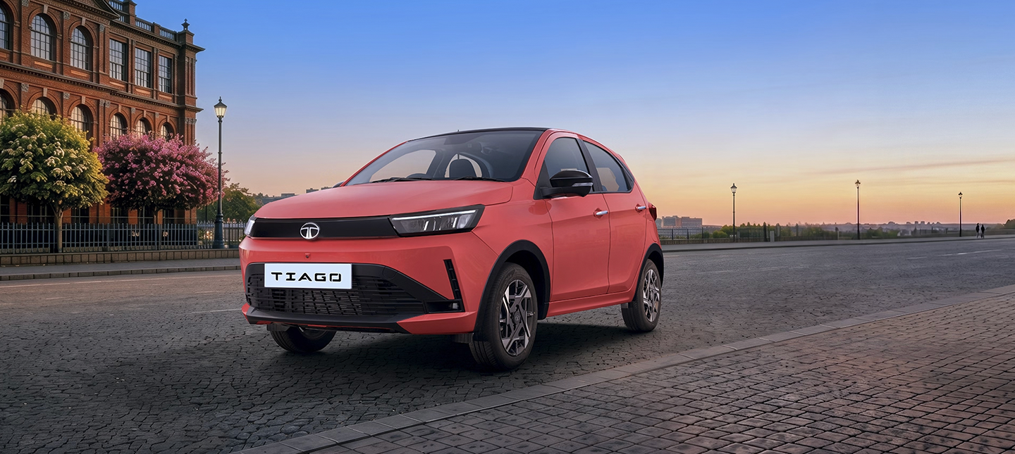 Front three-quarter view of Tata Tiago