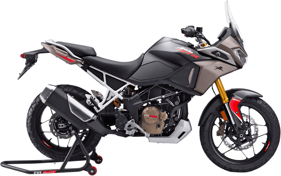 Side view of a Tarn Bronze TVS Apache RTX