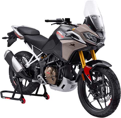 Front three-quarter of a Tarn Bronze TVS Apache RTX