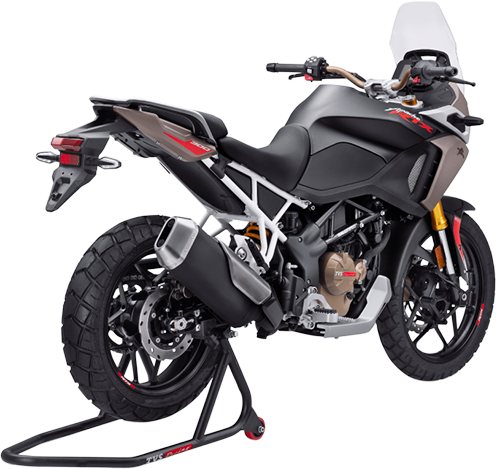 Rear three-quarter view of a TVS Apache RTX