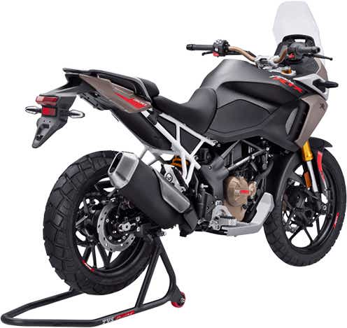 Rear three-quarter view of a TVS Apache RTX