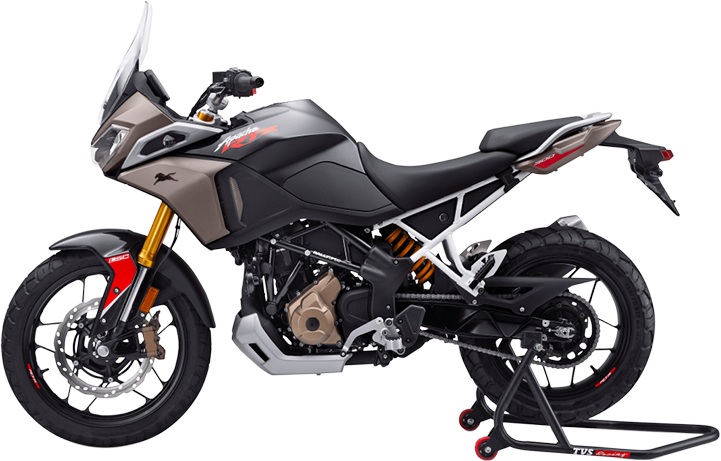 Side view of a Tarn Bronze TVS Apache RTX