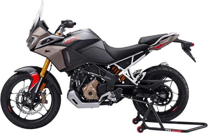 Side view of a Tarn Bronze TVS Apache RTX