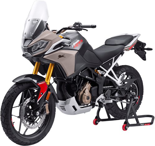 Front three-quarter of a tarn bronze TVS Apache RTX