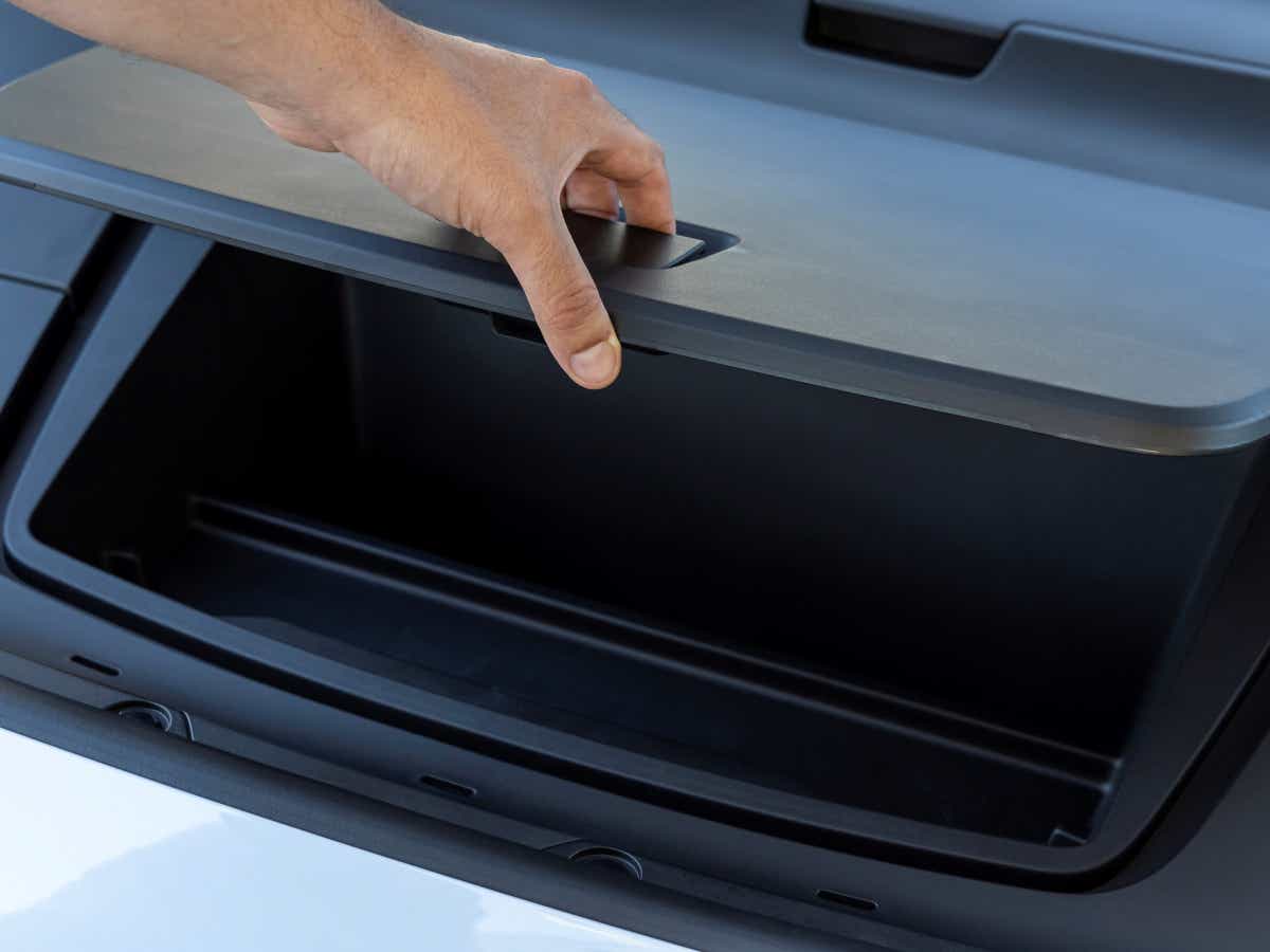 Front trunk compartment of a Volvo EX30