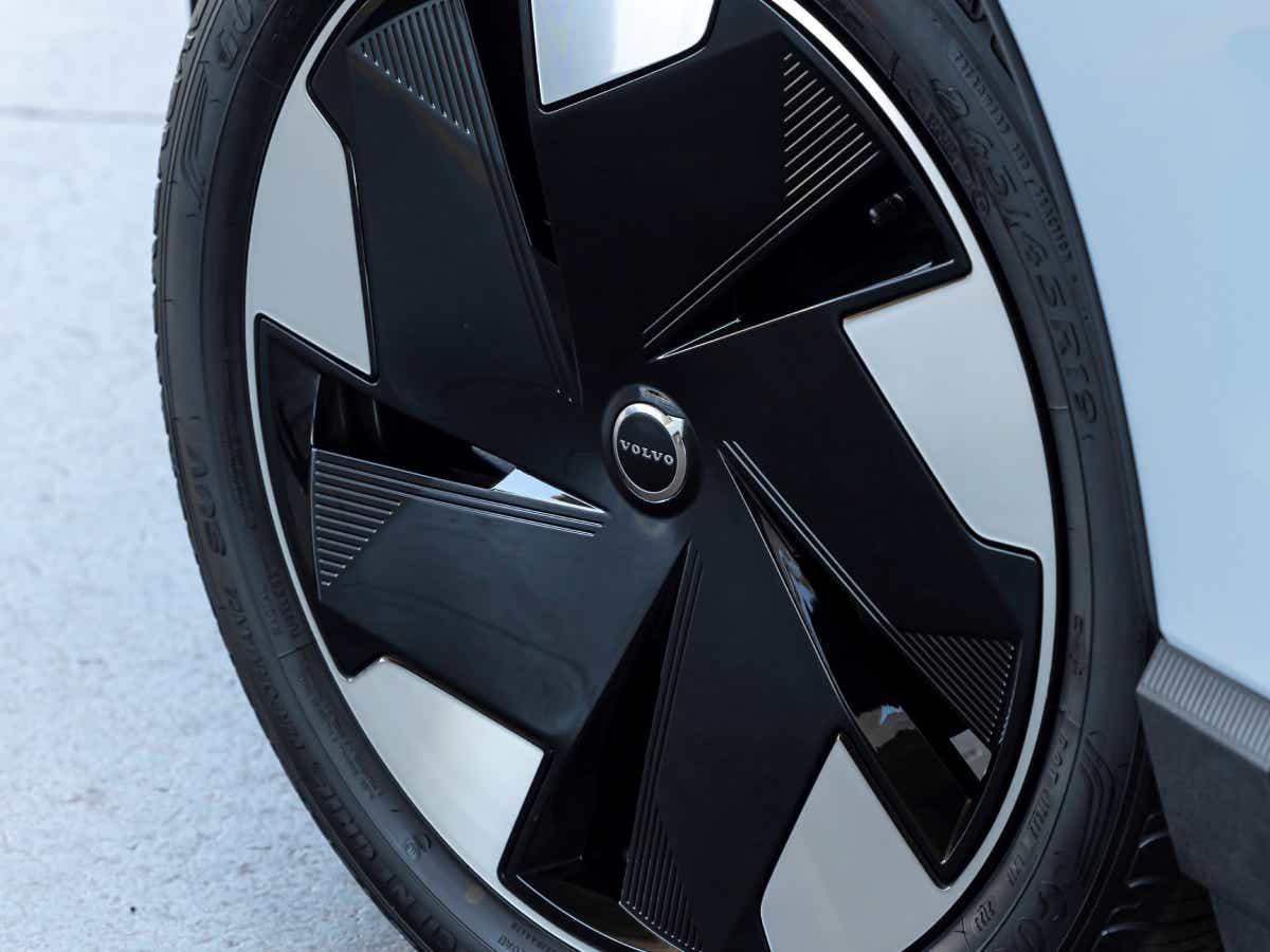 Close-up of a wheel of a Volvo EX30