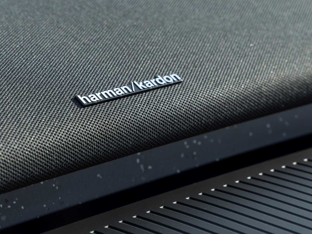 Close-up of the interior speaker grille of a Volvo EX30