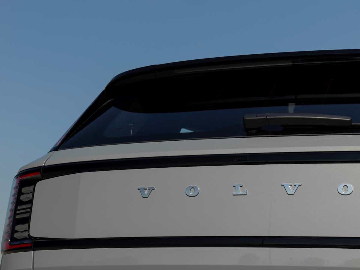 Rear view of a Vapour Grey Volvo EX30