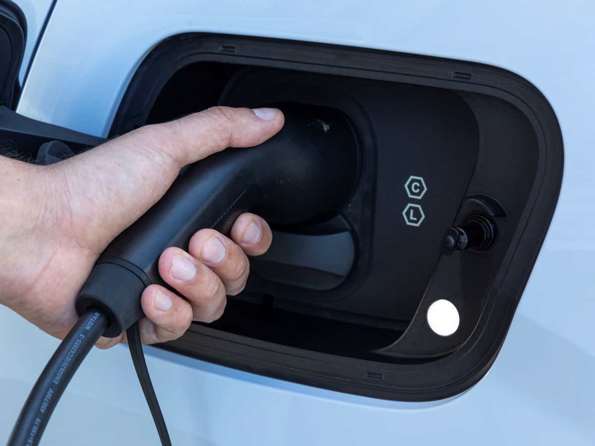 Charging port close-up of a Volvo EX30